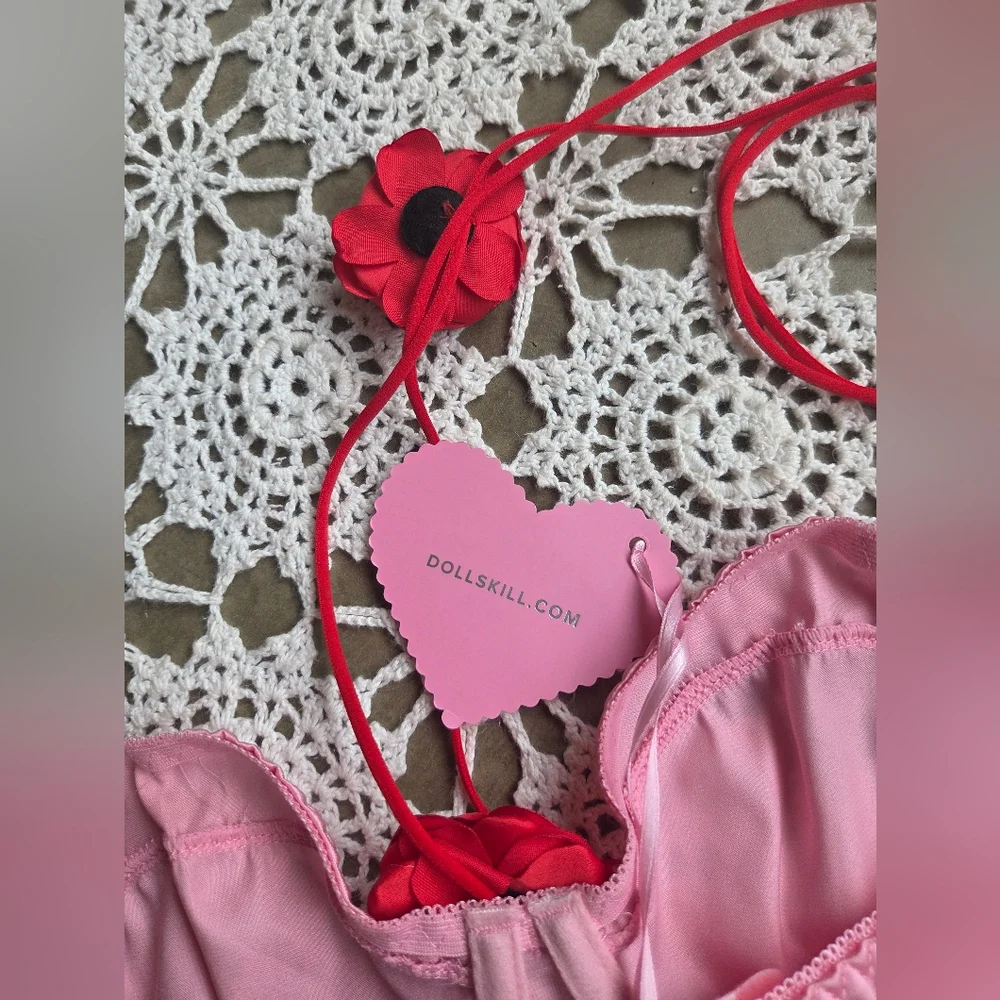 Dolls Kill Sugar Thrillz Floral Pink & Red Sultry Surrender Lingerie Set